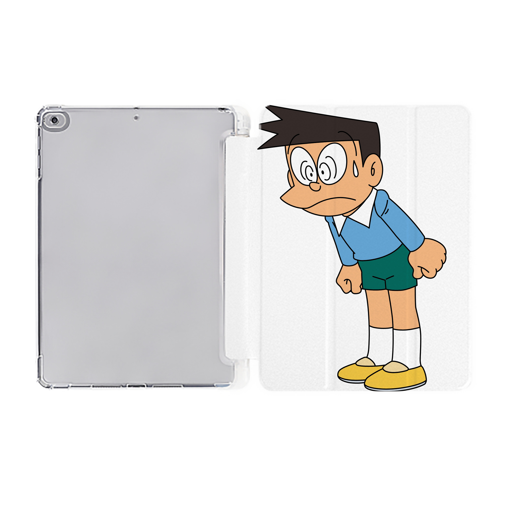 （画像用） ドラえもん 骨川 スネ夫 Doraemon Honekawa Suneo IPad ケース ペン収納付き 三つ折りスタンド PUレザー×シリコン 対応機種9.5/10.5/10.9インチ